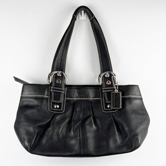 Coach Soho Black Leather Pleated Tote Shoulder Bag F13732 - Picture 1 of 16